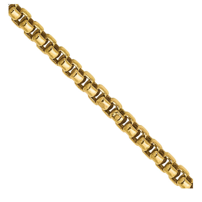 14K Solid Yellow Gold 1.5mm Round Box Link Chain Necklace