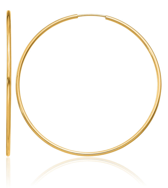 14K Solid Yellow Gold 1.5mm Round Endless Large Hoop Earrings