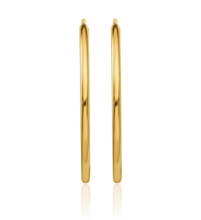 14K Solid Yellow Gold 1.5mm Round Endless Medium Hoop Earrings