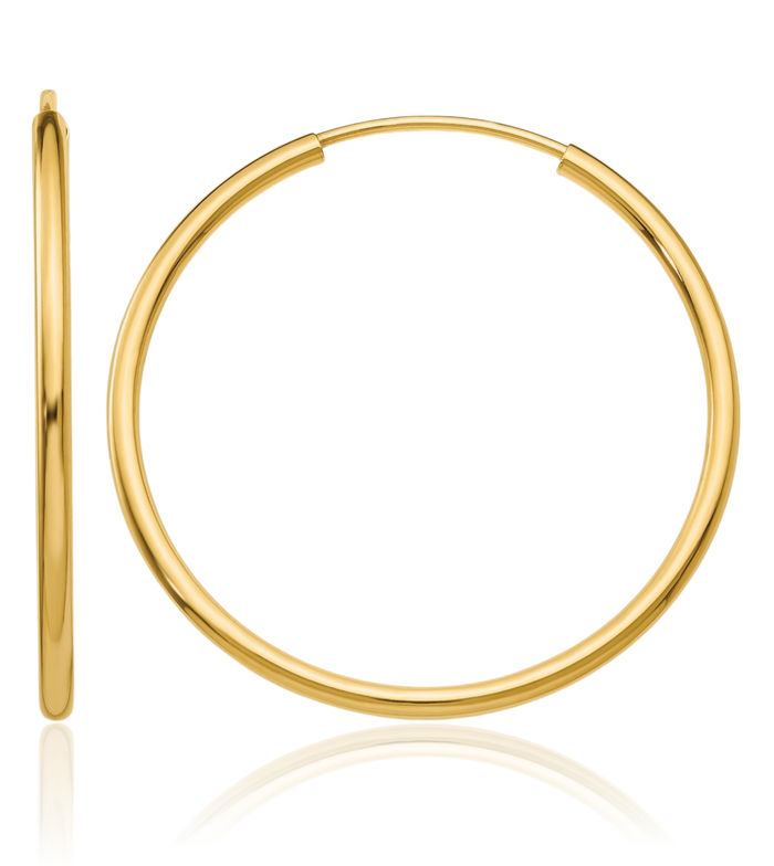 14K Solid Yellow Gold 1.5mm Round Endless Medium Hoop Earrings