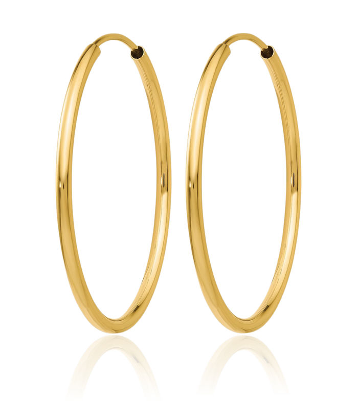 14K Solid Yellow Gold 1.5mm Round Endless Medium Hoop Earrings