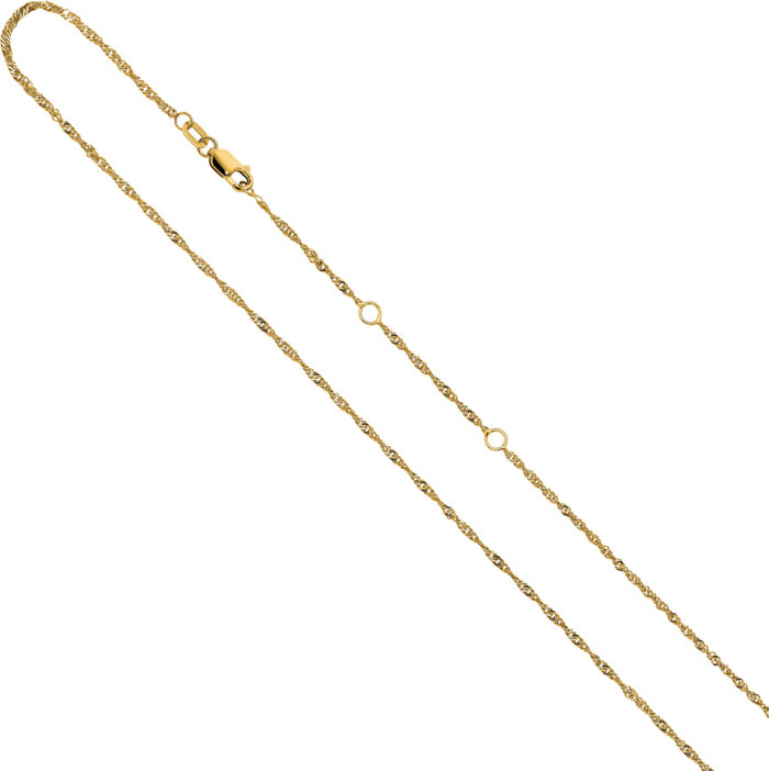 14K Solid Yellow Gold 1.5mm Singapore Adjustable Chain Necklace