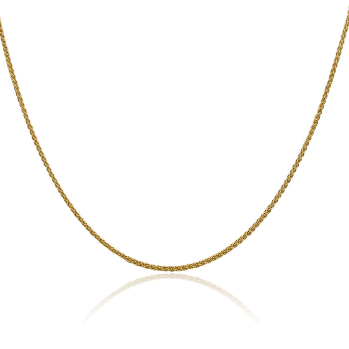 14K Solid Yellow Gold 1.5mm Spiga Wheat Link Chain Necklace