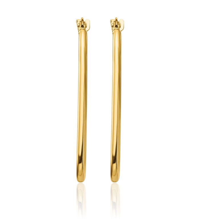 14K Solid Yellow Gold 1.5mm Triangle Drop Dangle Medium Hoop Earrings