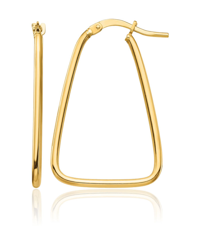 14K Solid Yellow Gold 1.5mm Triangle Drop Dangle Medium Hoop Earrings