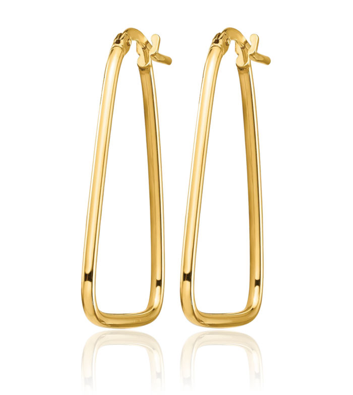 14K Solid Yellow Gold 1.5mm Triangle Drop Dangle Medium Hoop Earrings