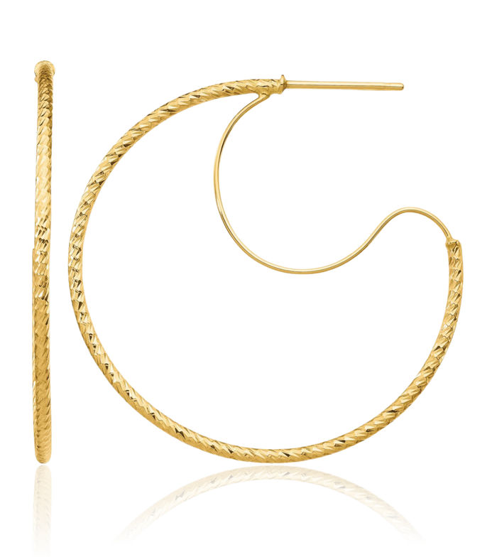 14K Solid Yellow Gold 1.5x35mm Wire Hoop Earrings