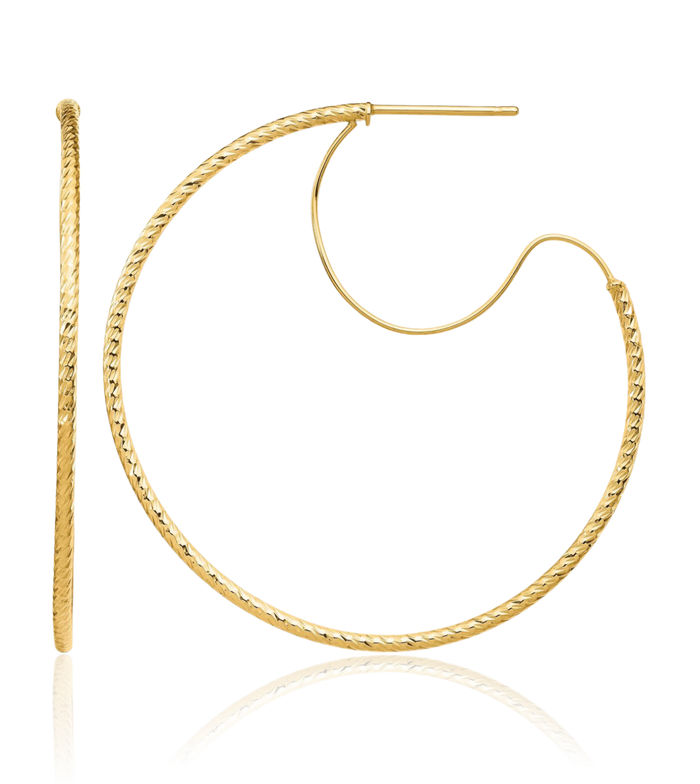 14K Solid Yellow Gold 1.5x40mm Wire Hoop Earrings