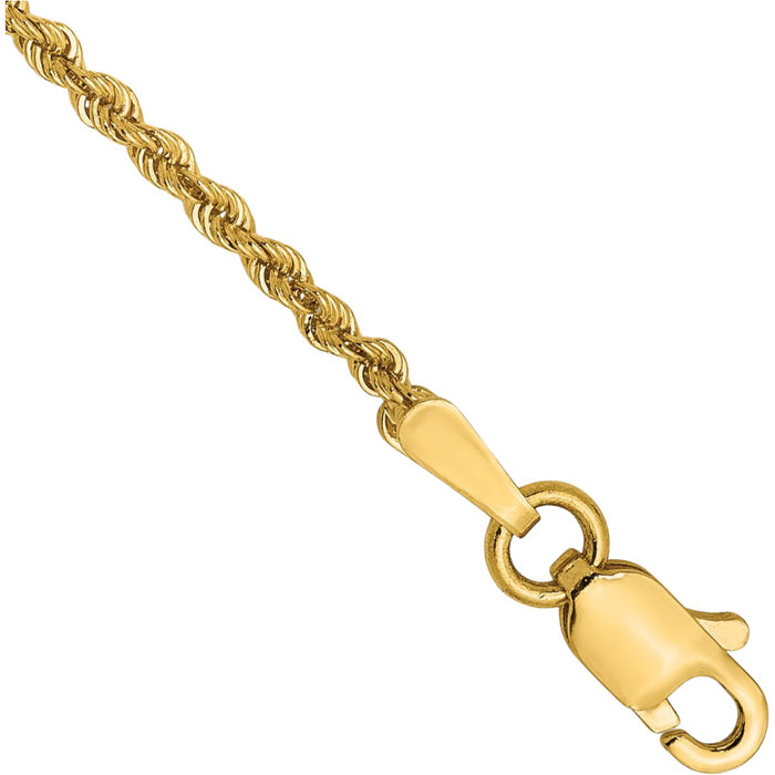 14K Solid Yellow Gold 1.6mm Rope Chain Bracelet