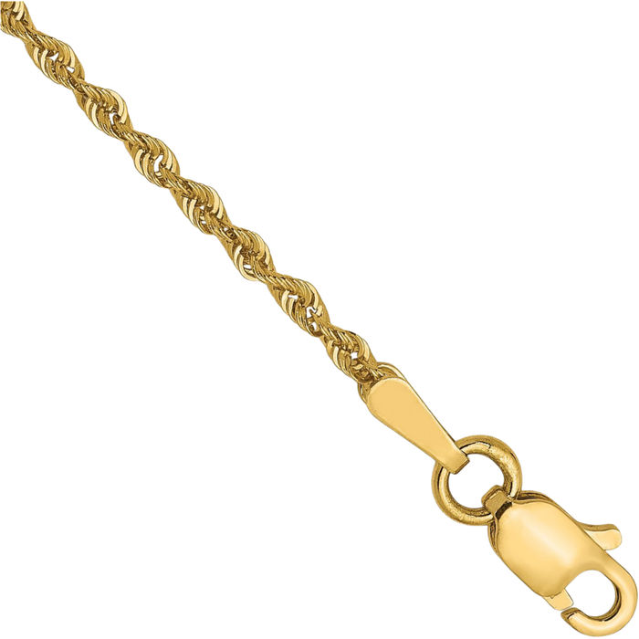 14K Solid Yellow Gold 1.6mm Rope Chain Bracelet