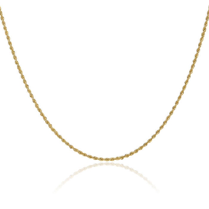 14K Solid Yellow Gold 1.6mm Rope Chain Twisted Link Necklace