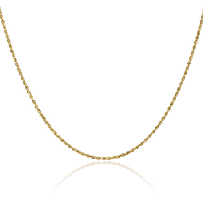 14K Solid Yellow Gold 1.6mm Rope Chain Twisted Link Necklace