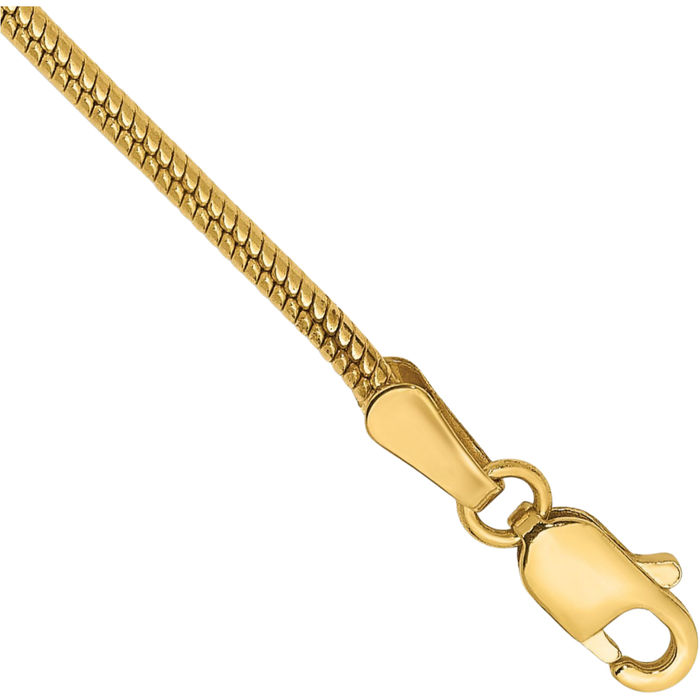 14K Solid Yellow Gold 1.6mm Round Cubetto Omega Snake Chain Bracelet