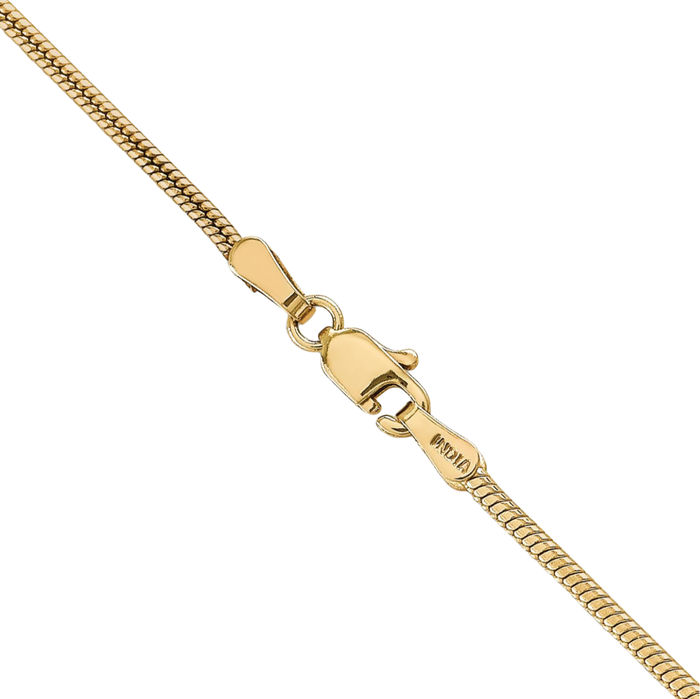 14K Solid Yellow Gold 1.6mm Round Cubetto Omega Snake Chain Herringbone Necklace