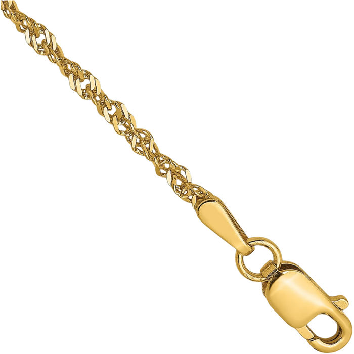 14K Solid Yellow Gold 1.6mm Singapore Chain Bracelet