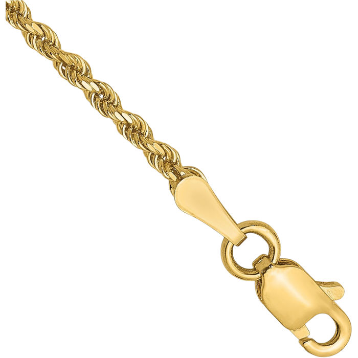 14K Solid Yellow Gold 1.75mm Rope Chain Bracelet