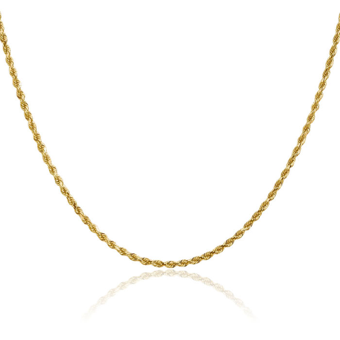 14K Solid Yellow Gold 1.75mm Rope Chain Twisted Link Necklace