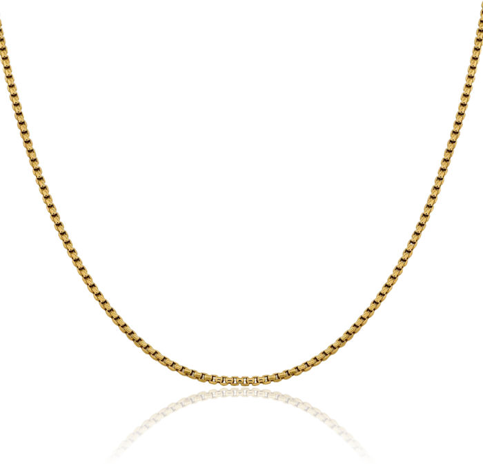 14K Solid Yellow Gold 2.45mm Round Box Link Chain Necklace