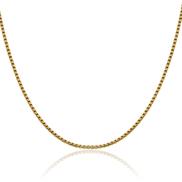 14K Solid Yellow Gold 1.75mm Round Box Link Chain Necklace