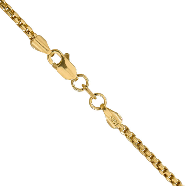 14K Solid Yellow Gold 2.45mm Round Box Link Chain Necklace