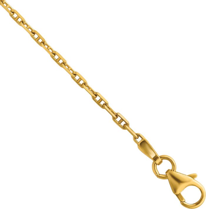 14K Solid Yellow Gold 1.7mm Anchor Mariner Link Chain Necklace