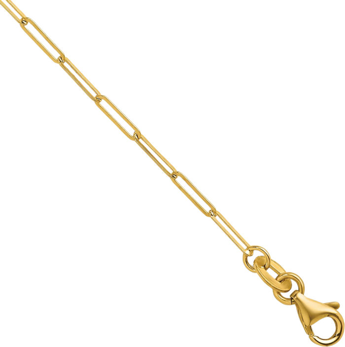 14K Solid Yellow Gold 1.7mm Paperclip Cable Rolo Link Chain Belcher Necklace