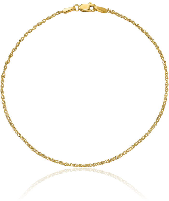 14K Solid Yellow Gold 1.7mm Rope Chain Anklet Summer Beach Foot Ankle Bracelet