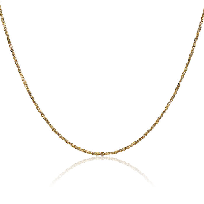 14K Solid Yellow Gold 1.7mm Rope Chain Twisted Link Necklace