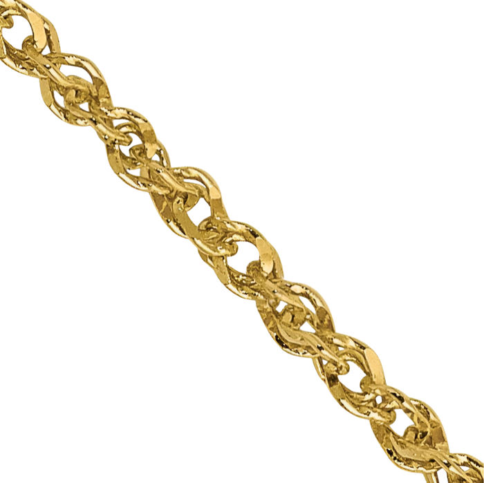 14K Solid Yellow Gold 1.7mm Rope Chain Twisted Link Necklace