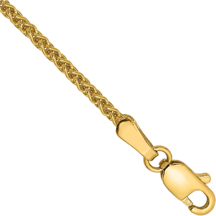 14K Solid Yellow Gold 1.7mm Spiga Wheat Link Chain Bracelet