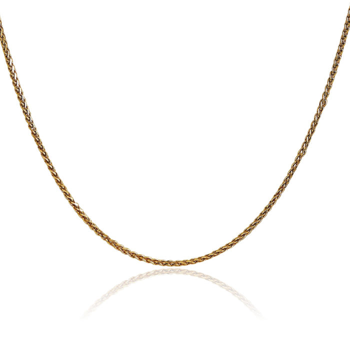 14K Solid Yellow Gold 1.7mm Spiga Wheat Link Chain Necklace