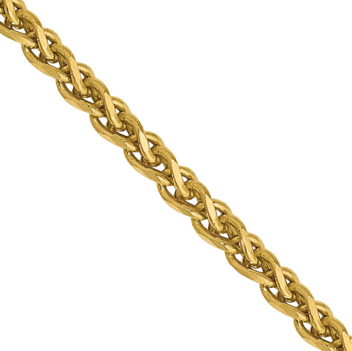 14K Solid Yellow Gold 1.7mm Spiga Wheat Link Chain Necklace