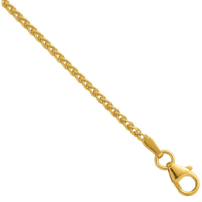 14K Solid Yellow Gold 1.7mm Spiga Wheat Link Chain Necklace