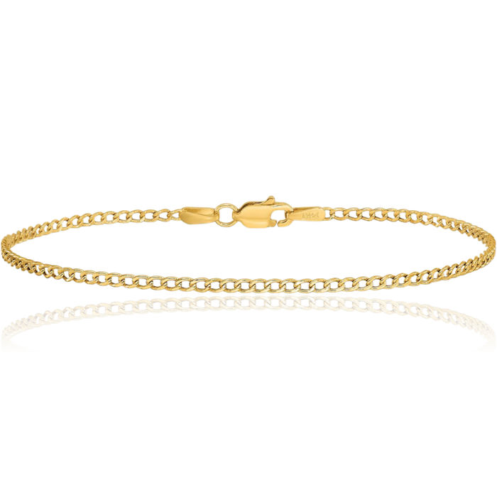 14K Solid Yellow Gold 1.85mm Curb Link Chain Bracelet