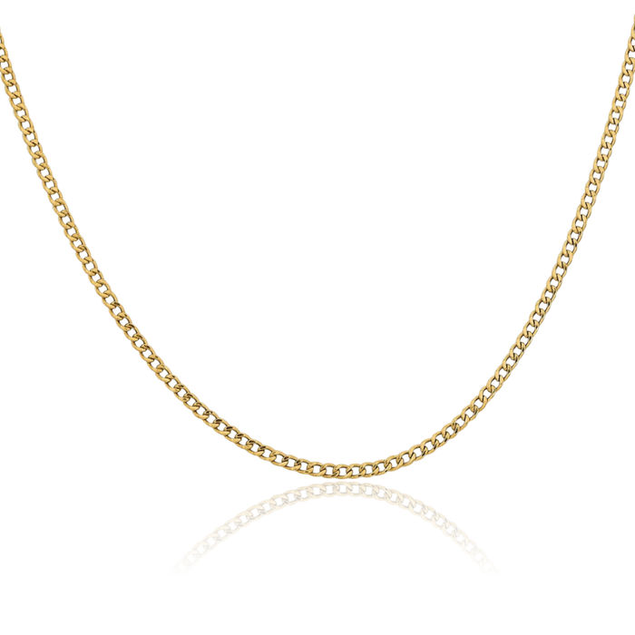 14K Solid Yellow Gold 1.85mm Curb Link Chain Necklace