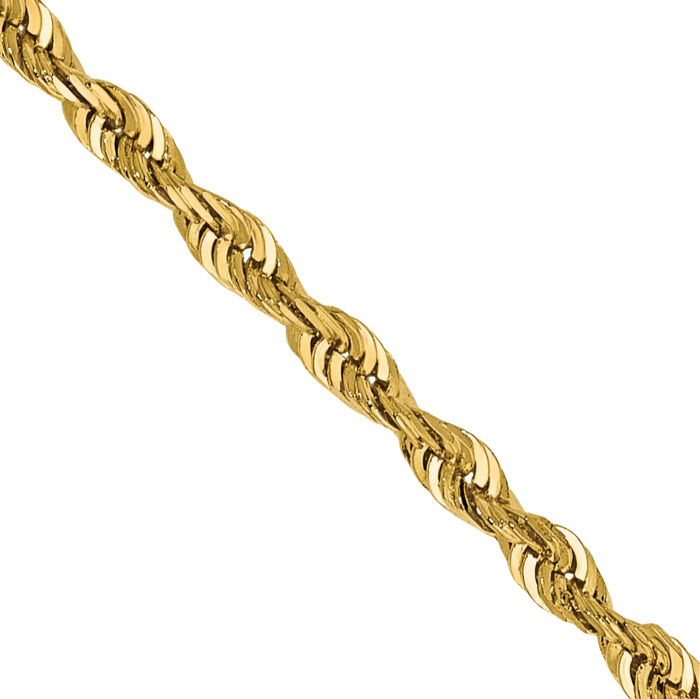 14K Solid Yellow Gold 1.85mm Quadruple Rope Chain Twisted Link Necklace