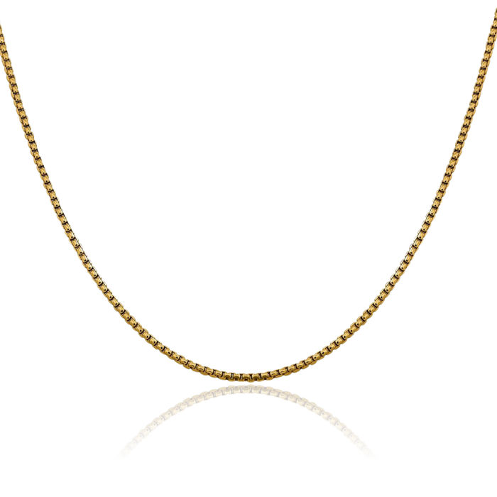 14K Solid Yellow Gold 1.85mm Round Box Link Chain Necklace