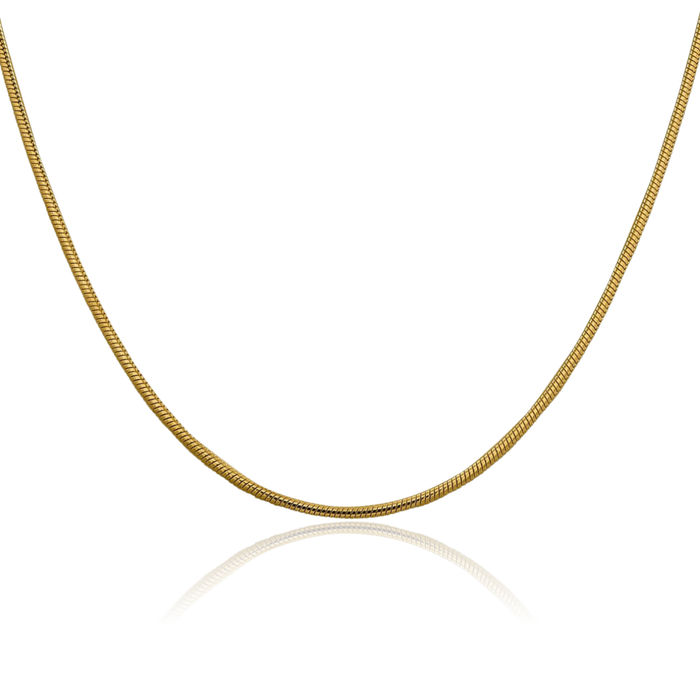 14K Solid Yellow Gold 1.85mm Round Cubetto Omega Snake Chain Herringbone Necklace