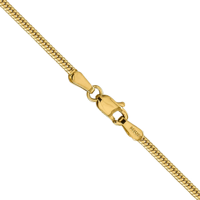 14K Solid Yellow Gold 1.85mm Round Cubetto Omega Snake Chain Herringbone Necklace