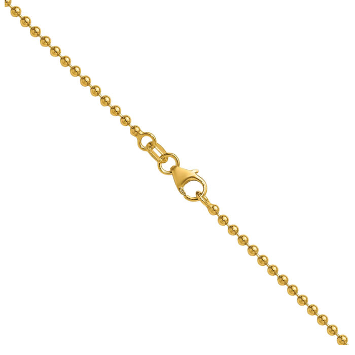 14K Solid Yellow Gold 1.8mm Beaded Ball Chain Necklace