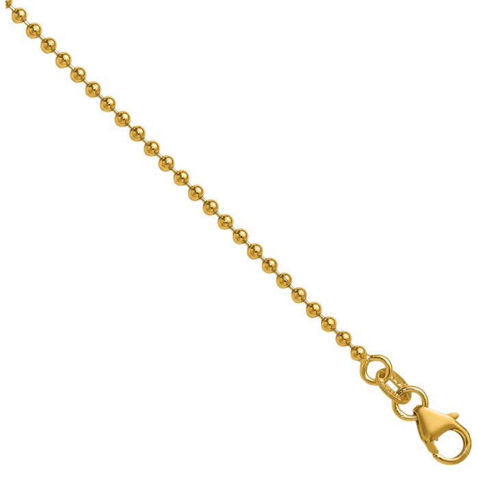 14K Solid Yellow Gold 1.8mm Beaded Ball Chain Necklace