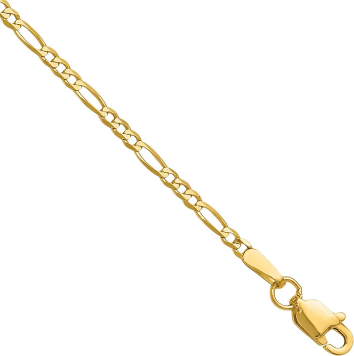 14K Solid Yellow Gold 1.8mm Figaro Link Chain Bracelet