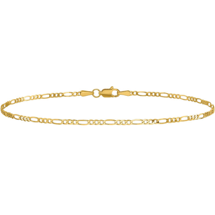 14K Solid Yellow Gold 1.8mm Figaro Link Chain Bracelet