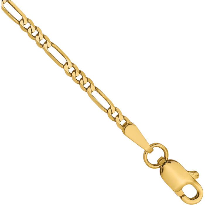 14K Solid Yellow Gold 1.8mm Figaro Link Chain Bracelet