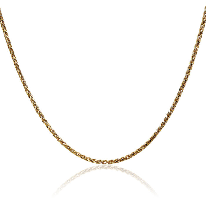 14K Solid Yellow Gold 1.8mm Spiga Wheat Link Chain Necklace