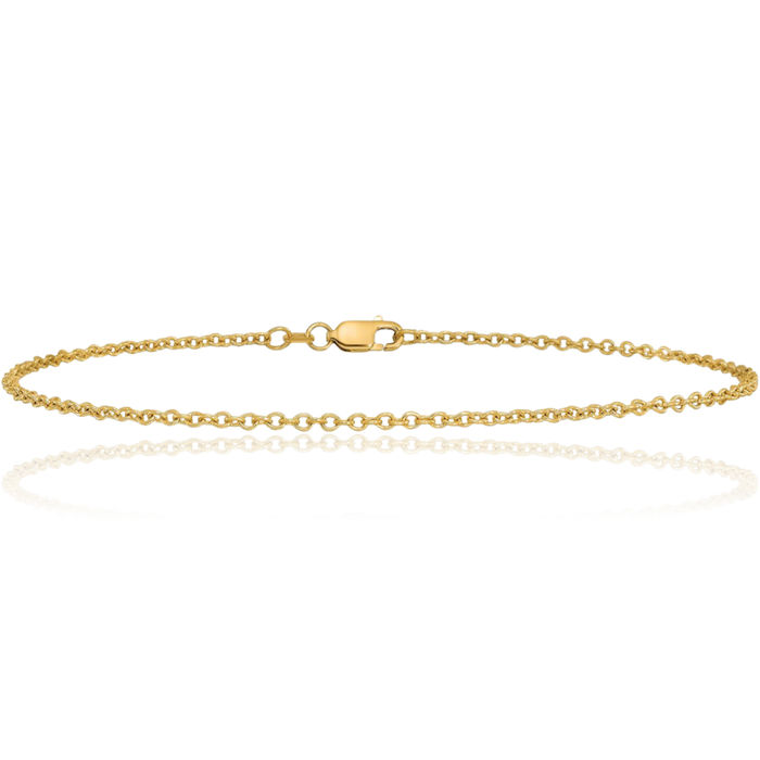 14K Solid Yellow Gold 1.8mm Forzantine Cable Rolo Link Chain Anklet Summer Beach Foot Ankle Bracelet