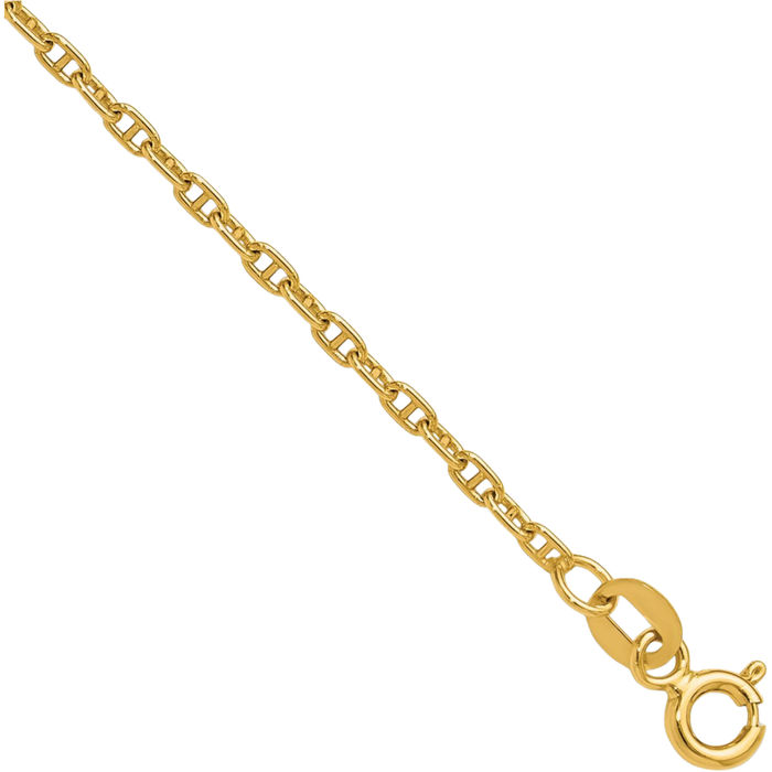 14K Solid Yellow Gold 1.8mm Anchor Mariner Link Chain Anklet Summer Beach Foot Ankle Bracelet