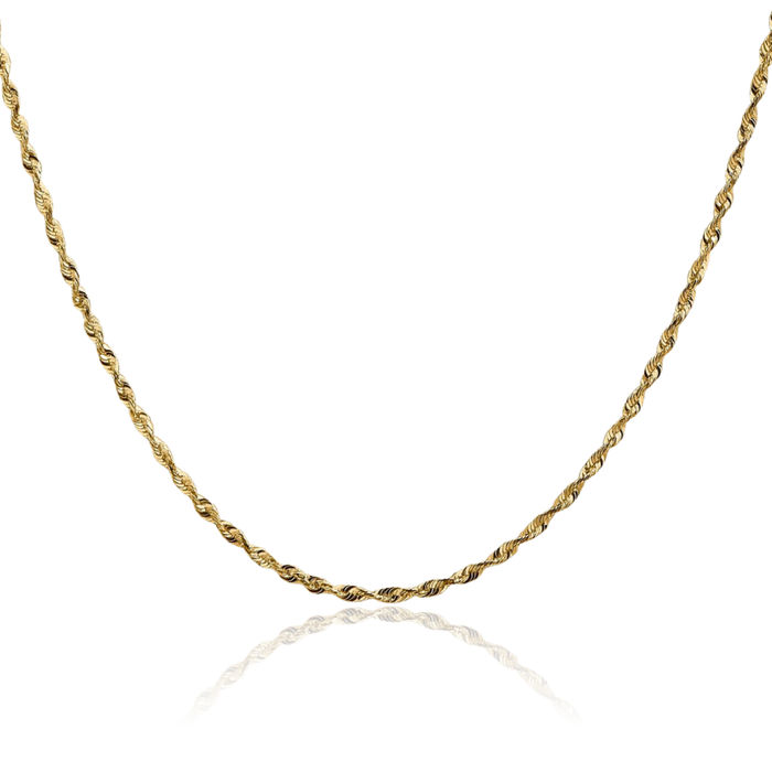 14K Solid Yellow Gold 1.8mm Rope Chain Twisted Link Necklace