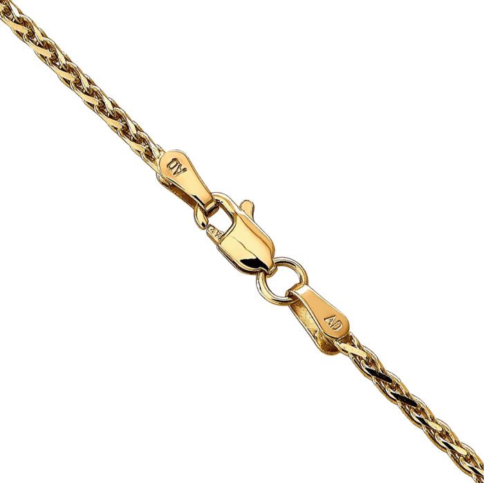 14K Solid Yellow Gold 1.9mm Parisian Spiga Wheat Link Chain Necklace