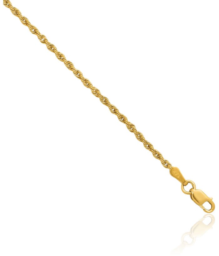 14K Solid Yellow Gold 1.9mm Rope Chain Twisted Link Necklace